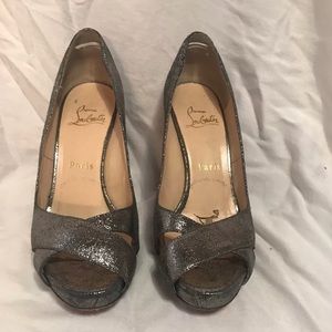 Christian Louboutin silver peeptoe pumps